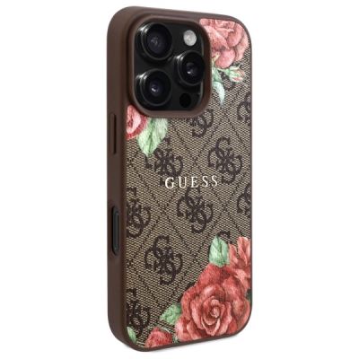 4. Etui Guess 4G Flowers Print MagSafe na iPhone 16 Pro Max 6.9" - brązowe