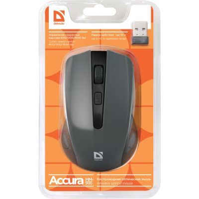 3. DEFENDER MYSZ BEZPRZEWODOWA ACCURA MM-935 RF SZARA OPTICAL 1600DPI 4P 52936
