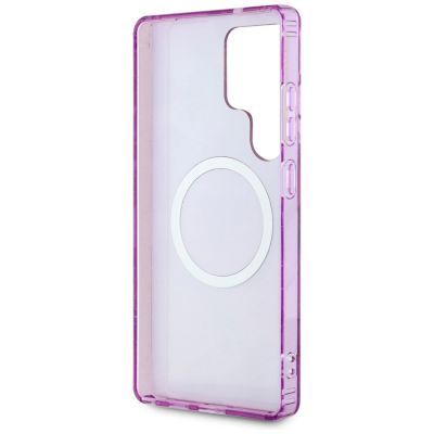 7. Etui Guess Glitter Flowers Triangle Buttons MagSafe na Samsung Galaxy S25 Ultra - fioletowe