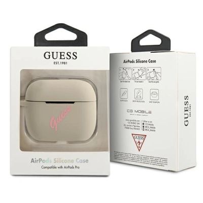 3. Etui Guess Silicone Vintage na AirPods Pro - szaro-różowe