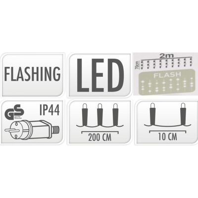 18. LAMPKI CHOINKOWE KURTYNA ŚWIETLNA 200x70CM ZEW LED CIEPŁY BIAŁY FLASH