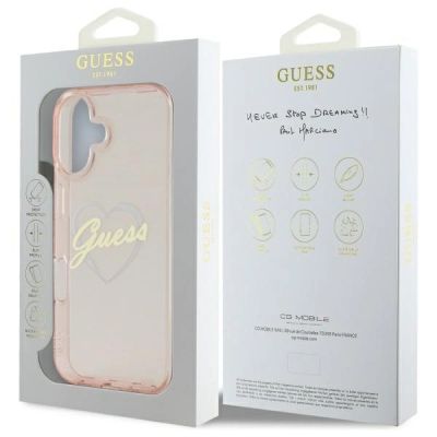 8. Etui Guess IML Heart na iPhone 16 - różowe