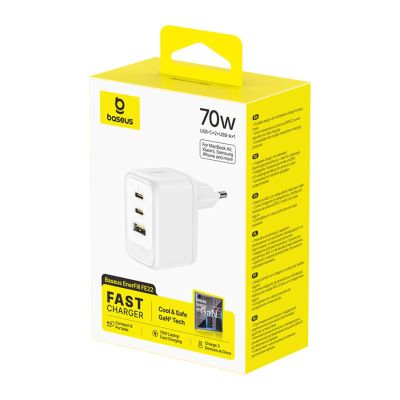 4. Ładowarka sieciowa Baseus EnerFill FE22 70W 2 x USB-C + USB-A - biała