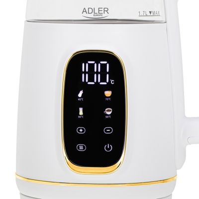 3. Adler AD 1305WG czajnik elektryczny 1,7 l 2200 W Przezroczysty, Złoto, Biały