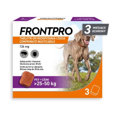 2. FRONTPRO Tabletki na pchły i kleszcze dla psa (>25-50 kg) - 3x 136mg