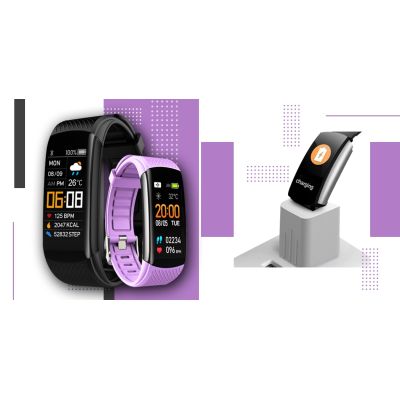 4. Smartwatch GIEWONT Czarno Jasnofioletowy 2 Paski GW200-8