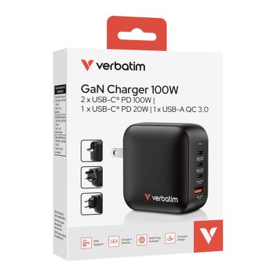 9. Verbatim Mini GaN Ładowarka 100W 3xUSB-C PD, 1xUSB-A QC 3.0