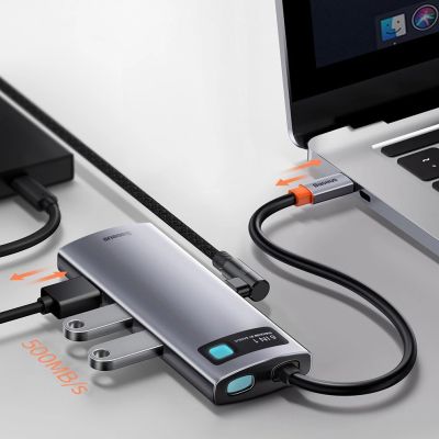 15. HUB Baseus Metal Gleam 6w1 USB-C - USB-C PD 100W 1x HDMI 4K 30Hz 3x USB-A 3.2 1x RJ45 - szary