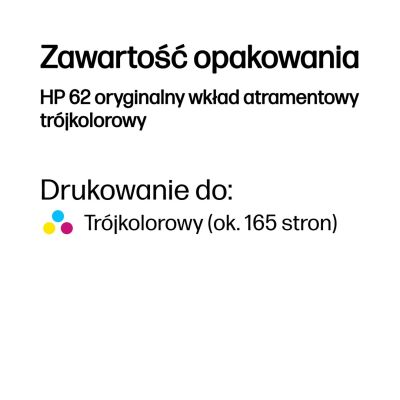 2. HP 62 oryginalny wkład atramentowy trójkolorowy