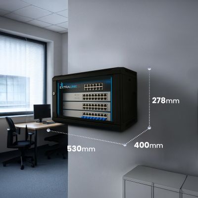 11. Extralink LITE 4U 530X400 WALL-MOUNTED RACKMOUNT CABINET BLACK Stojak wolnostojący/ścienny/podłogowy Czarny