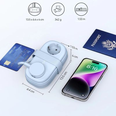 4. Listwa zasilająca Orico AP3 65W GaN 6w1 2x AC + 2x USB-A + 2x USB-C - niebieska