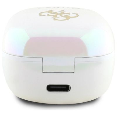 5. Słuchawki Bluetooth Guess Iridescent 4G Printed Logo TWS + stacja dokująca - białe
