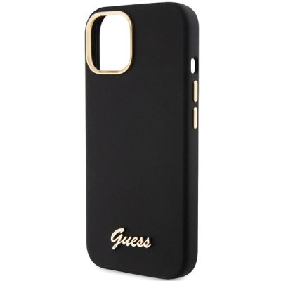 6. Etui Guess Silicone Script Metal Logo & Frame na iPhone 15 - czarne