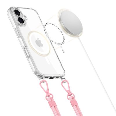 2. Etui Tech-Protect Flexair Chain MagSafe na iPhone 16 - przezroczyste  + 2 smycze (różowa i szara)
