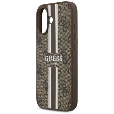 6. Etui Guess 4G Printed Stripes MagSafe na iPhone 17 - brązowe