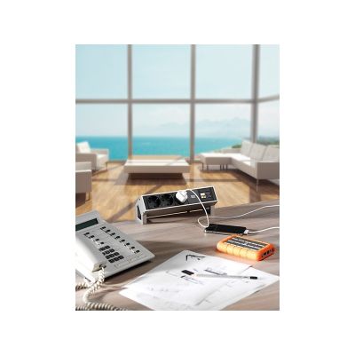 2. Bachmann DESK 2 Gniazdo stołowe 3-drożne, kolor: Inox