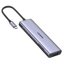 Hub Ugreen USB-C 10w1 USB-C HDMI Ethernet USB-A 5GB/s SD/TF minijack- szary