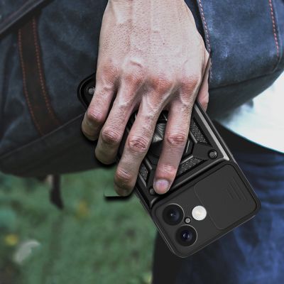 10. Etui Hybrid Armor Camshield na iPhone 16 Plus pancerne z osłoną na aparat z podstawką - czarne