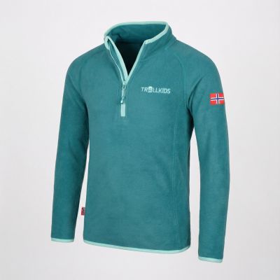 4. Bluza polarowa dla dziewczynki/chłopca z zamkiem Trollkids Kids Nordland Half Zip zielona (707-332)