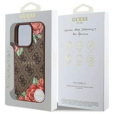 8. Etui Guess 4G Flowers Print MagSafe na iPhone 16 Pro 6.3" - brązowe