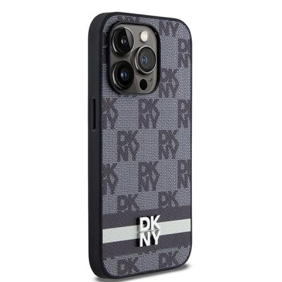 4. Etui DKNY Leather Checkered Mono Pattern & Printed Stripes na iPhone 14 Pro - czarne