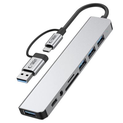 5. Adapter Tech-Protect HB06 HUB Adapter 8w1 TYP-C + USB2.0 + USB3.0 + SD/TF + AV3.5 - szary