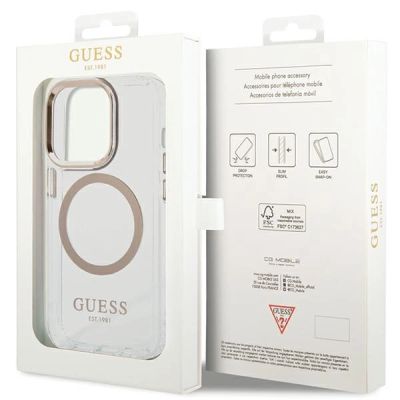 8. Etui Guess Metal Outline Magsafe na iPhone 15 Pro Max  - złote