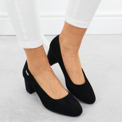 4. Czółenka na słupku zamszowe czarne Sergio Leone PB178