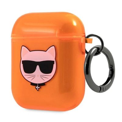 3. Etui Karl Lagerfeld Choupette na AirPods 1/2 - pomarańczowe