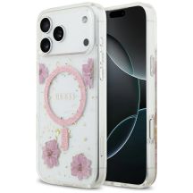 Etui Guess Resin Flowers Glitter MagSafe na iPhone 17 Pro Max - różowe