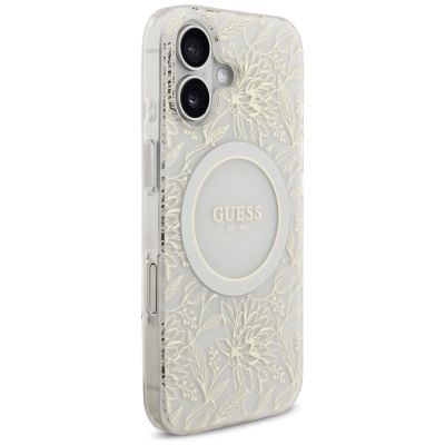 4. Etui Guess IML Flowers Electro Pearl Strap MagSafe na iPhone 17 - białe