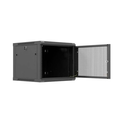 21. Szafa instalacyjna rack wisząca 19" 9U 600x600 czarna drzwi perforowane Lanberg (flat pack)