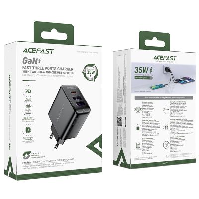 7. Ładowarka Acefast A57 PD 35W GaN 2 x USB-A + USB-C z 3 portami - czarna