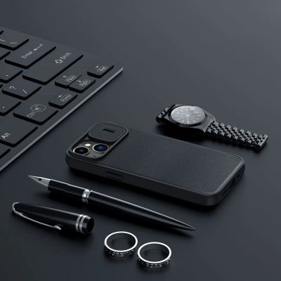 12. Nillkin Qin Leather Pro Case etui iPhone 14 Plus osłona na aparat kabura pokrowiec obudowa z klapką czarny