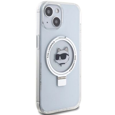 4. Etui Karl Lagerfeld Ring Stand Choupette Head MagSafe do iPhone 15 Plus - białe