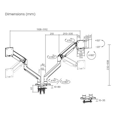 7. Digitus Podwójne mocowanie monitora, 2x 45", 2x 20 kg