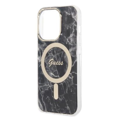 6. Etui Guess Marble MagSafe na iPhone 14 Pro + ładowarka indukcyjna - czarne