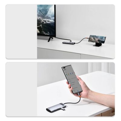 21. Baseus Metal Gleam 5w1 wielofunkcyjny HUB USB Typ C - USB Typ C Power Delivery 100 W / HDMI 4K 30 Hz / 3x USB 3.2 Gen 1 Szary (CAHUB-CX0G)
