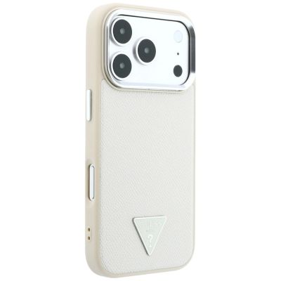4. Etui Guess Grained Triangle Logo MagSafe na iPhone 18 Pro Max / 17 Pro Max - beżowe