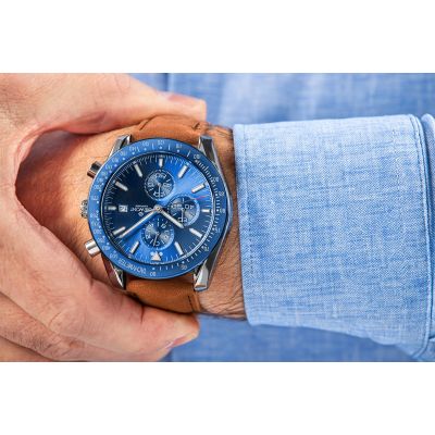 3. Zegarek Męski Giewont Chronograph Sapphire Brązowo Niebieski GW8720-A2