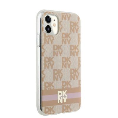 4. Etui DKNY IML Checkered Mono Pattern & Printed Stripes MagSafe na iPhone 11 / Xr - różowe
