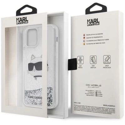 8. Etui Karl Lagerfeld Glitter Choupette Head na iPhone 12 / iPhone 12 Pro - srebrne
