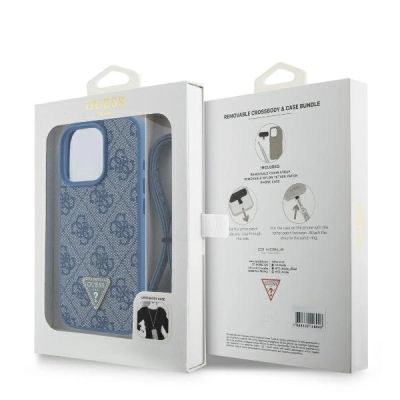 9. Etui Guess Leather Metal Logo Strass Crossbody na iPhone 16 Pro Max - niebieskie