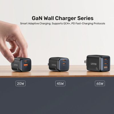 24. UNITEK ŁADOW. SIECIOWA 2X GAN 45W, 2XUSB-C PD 3.0, QC, CZARNA