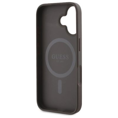 7. Etui Guess 4G Printed Stripes MagSafe na iPhone 16 - brązowe