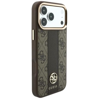 4. Etui Guess 4G with Stripe Round and Classic Logos MagSafe na iPhone 17 Pro / 18 Pro - brązowe