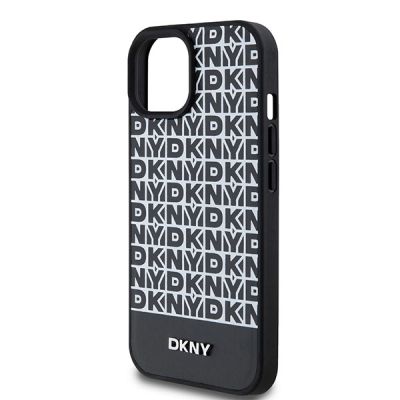 6. Etui DKNY Leather Printed Pattern Metal Logo MagSafe na iPhone 15 / 14 / 13 - czarne