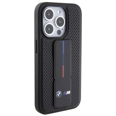 5. Etui BMW Grip Stand Smooth & Perforated na iPhone 15 Pro - czarne