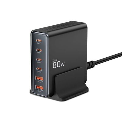 2. Stacja ładująca Tech-protect DC80W-GAN 6-PORT PD80W/QC3.0 - czarne