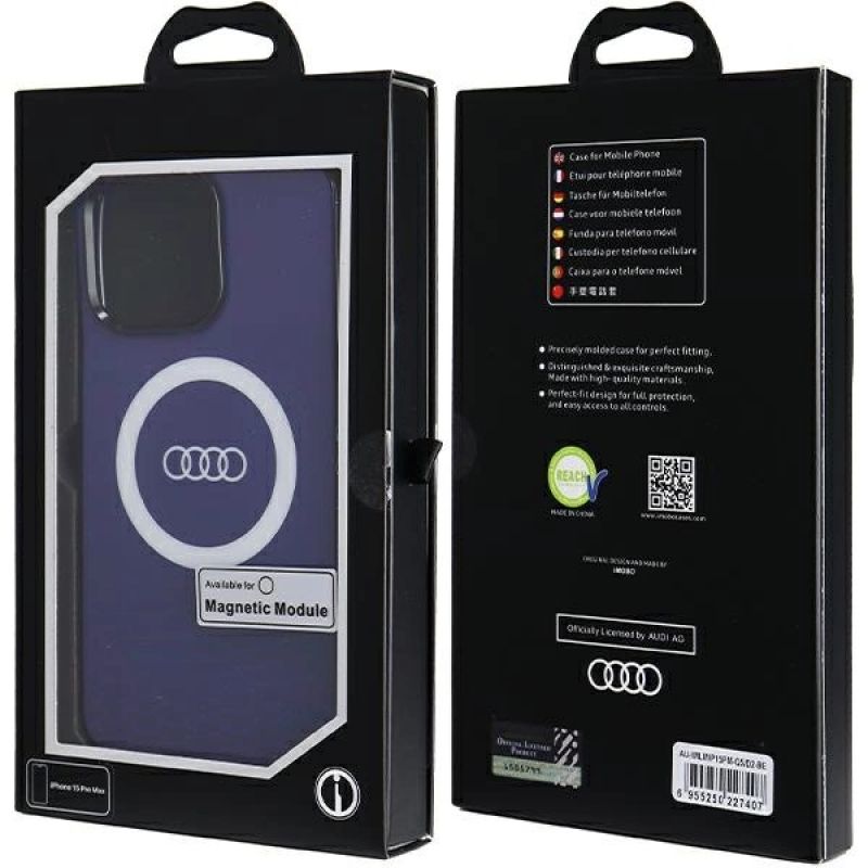 7. Etui Audi IML Big Logo MagSafe na iPhone 15 Pro Max - niebieskie